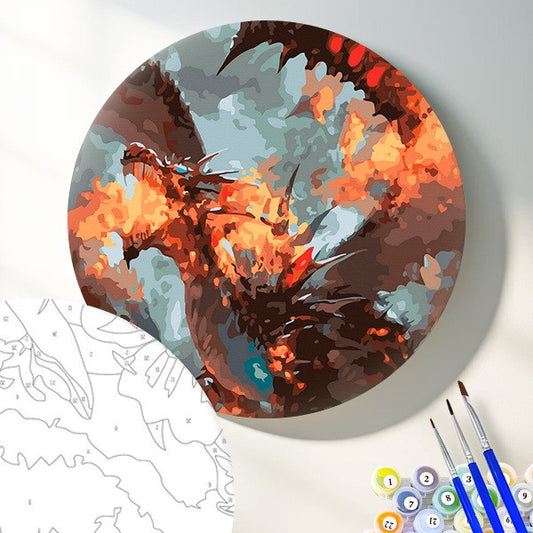 Круглая картина по номерам Дракон