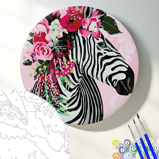 Круглая картина по номерам Фантастическая зебра