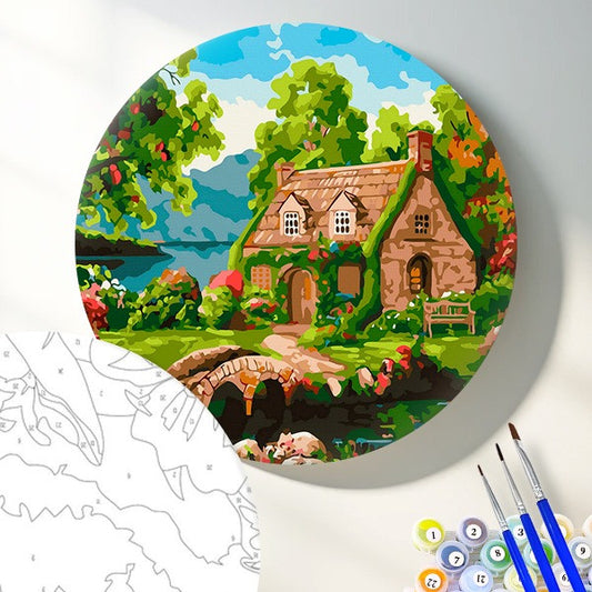 Круглая картина по номерам Цветущий дом