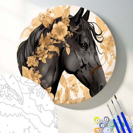 Круглая картина по номерам Фризская лошадь