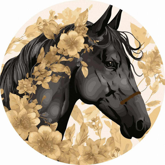 Круглая картина по номерам Фризская лошадь