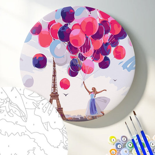 Круглая картина по номерам Счастье в Париже