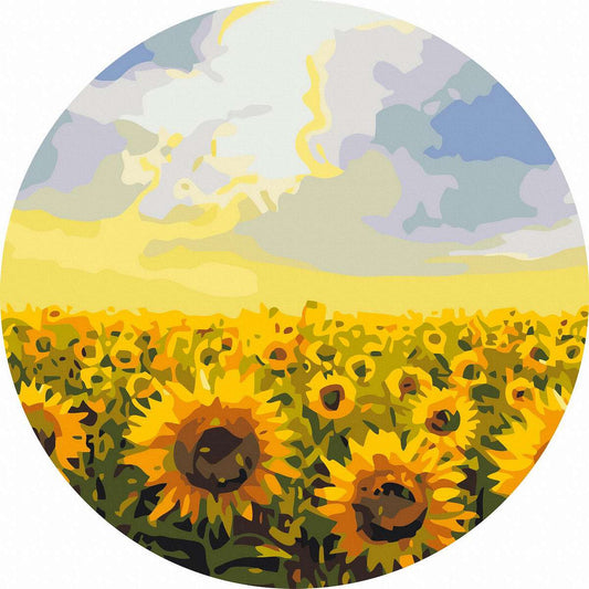 Круглая картина по номерам Поля подсолнечника