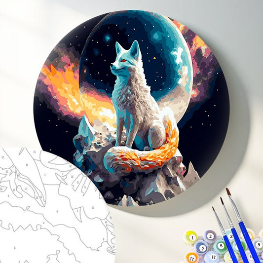 Круглая картина по номерам Белый волк