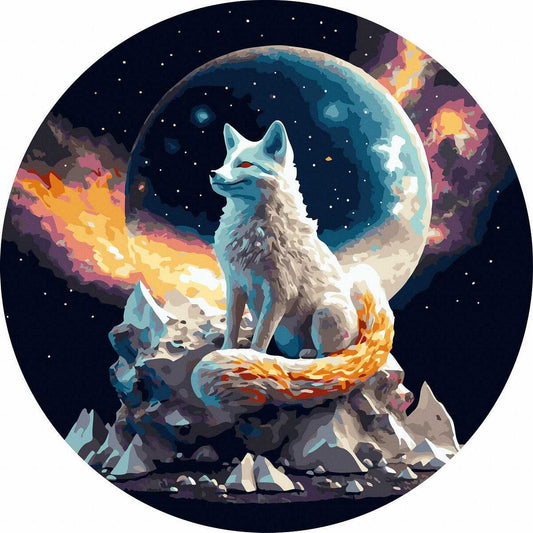 Круглая картина по номерам Белый волк