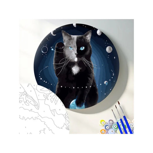 Круглая картина по номерам Кот в космосе