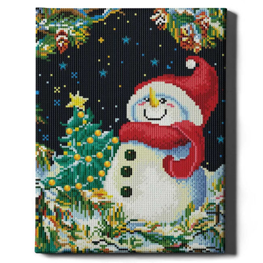 Алмазная мозаика Снеговик и новогодняя елка (30х40)