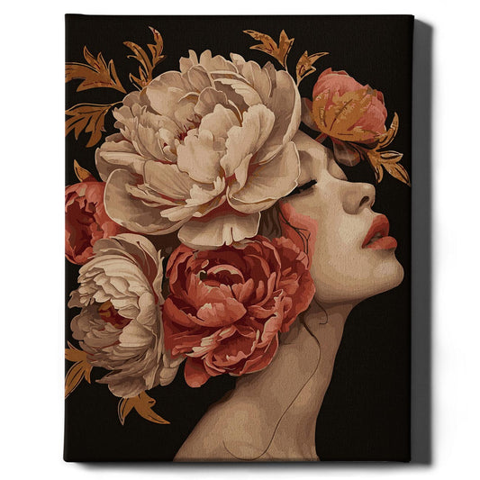 Картина по номерам девочка и красивые пионы