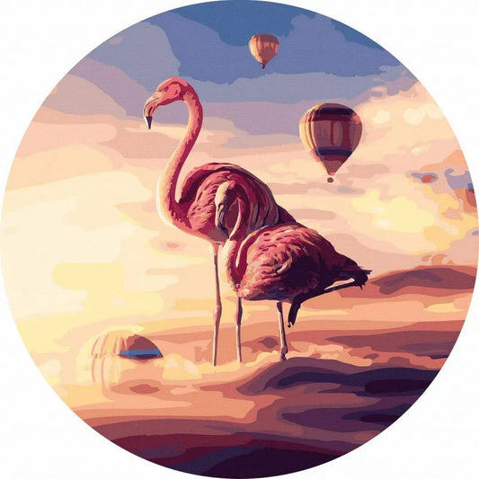Круглая картина по номерам Фламинго в горах