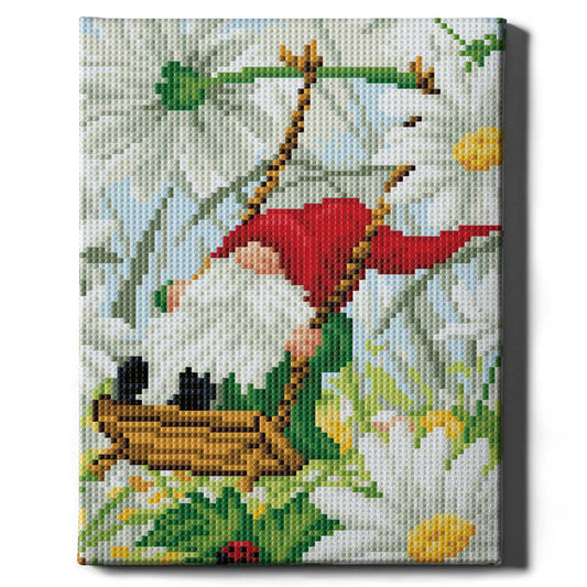 Алмазная мозаика Гном и маргаритки (20х30)