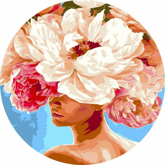 Круглая картина по номерам Пионы в твоих волосах