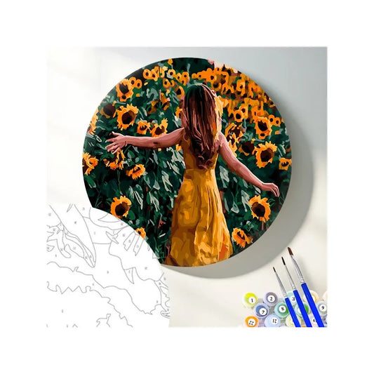 Круглая картина по номерам Подсолнухи