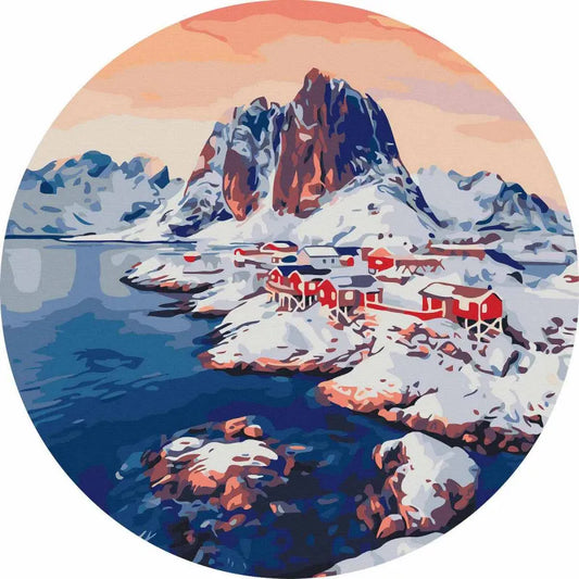 Круглая картина по номерам Рассвет на Лофотенских островах
