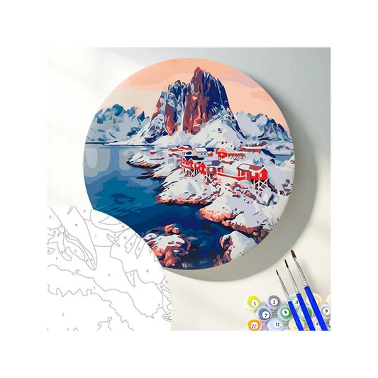 Круглая картина по номерам Рассвет на Лофотенских островах