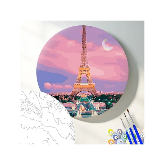 Круглая картина по номерам Эйфелева башня