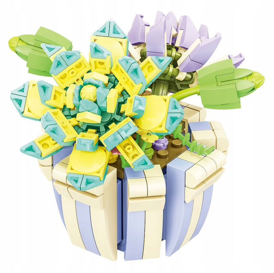 Sovabooks succulent planter building set with 306 colorful pieces arranged in a vibrant floral design.