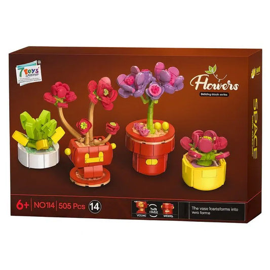 Цветы в горшочках конструктор от Sovabooks, 505 деталей, яркие элементы для творчества и декора.