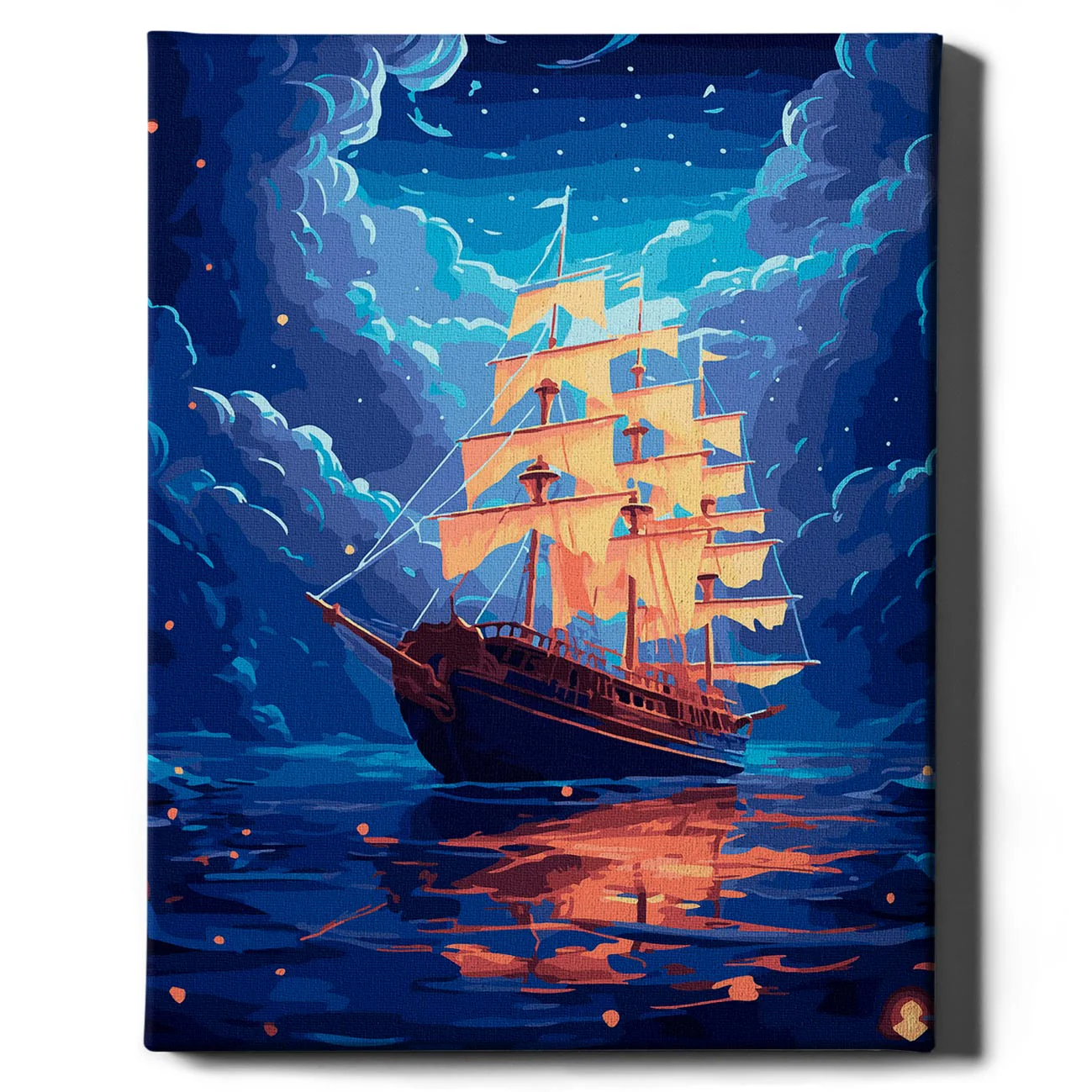 Картина по номерам "Корабль и звезды" от Sovabooks, набор для творчества с изображением корабля и звездного неба.