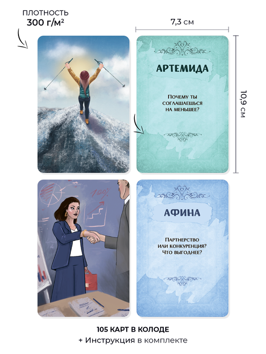 Психологические метафорические карты «Источники женской силы» от SOVABOOKS, изображение с картами на светлом фоне.