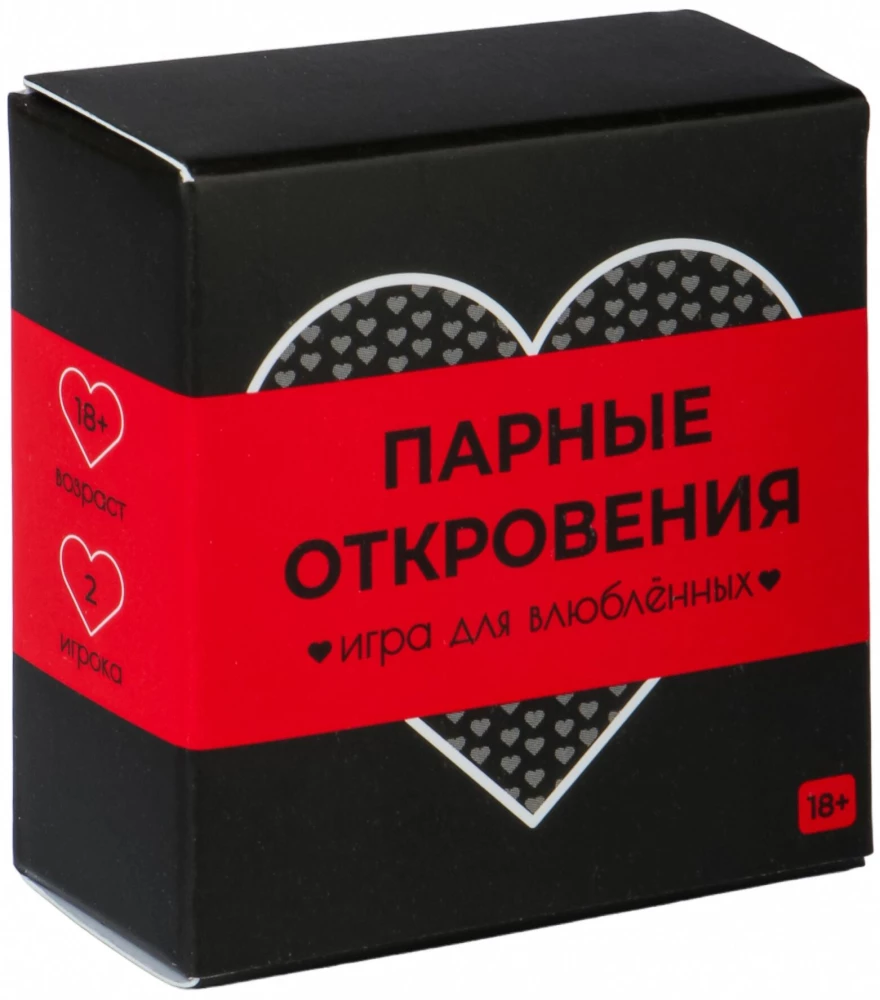 Настольная игра Парные откровения от SOVABOOKS для взрослых и пар, изображение коробки и игровых элементов.