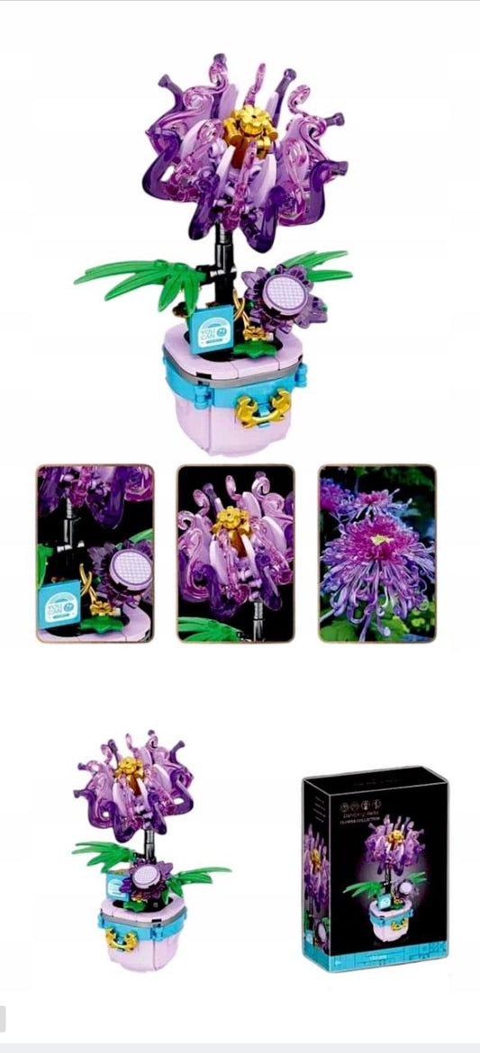 Конструктор «Фиолетовая хризантема» от Sovabooks, собранная модель с яркими фиолетовыми цветами и деталями.