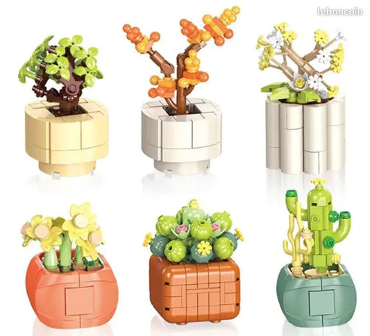 Sovabooks mini succulents building set featuring 6 models with 520 colorful pieces arranged in an engaging display.