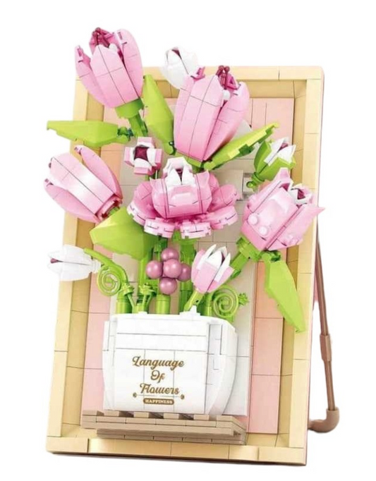 Конструктор «Розовые тюльпаны в вазе» — объемная картина из 633 элементов