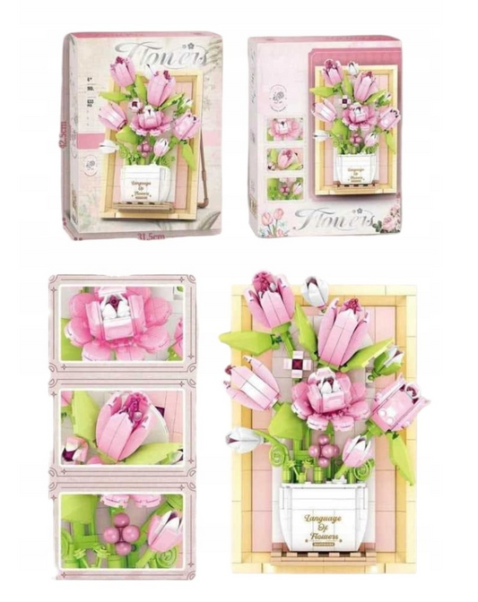Конструктор «Розовые тюльпаны в вазе» — объемная картина из 633 элементов