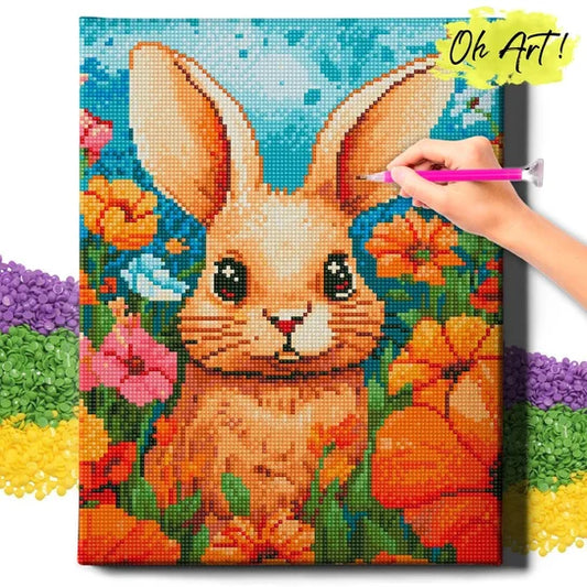 Алмазная мозаика Кролик в цветочках (40х30 см)