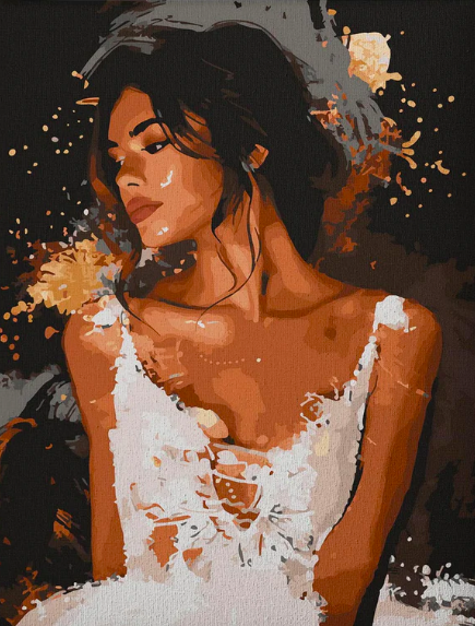 Книга Картина по номерам Девушка в белом платье (Золотая краска, черное полотно) - nan | SOVABOOKS