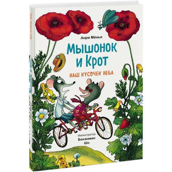 Детская книга "Мышонок и Крот. Наш кусочек неба" от SOVABOOKS, обложка с изображением мышонка и крота на небе
