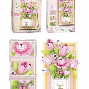 Конструктор «Розовые тюльпаны в вазе» — объемная картина из 633 элементов