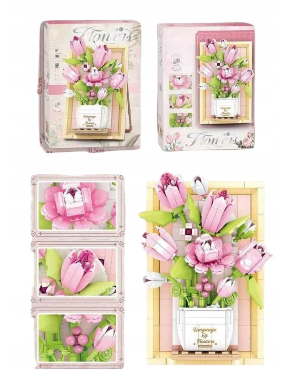 Конструктор «Розовые тюльпаны в вазе» — объемная картина из 633 элементов