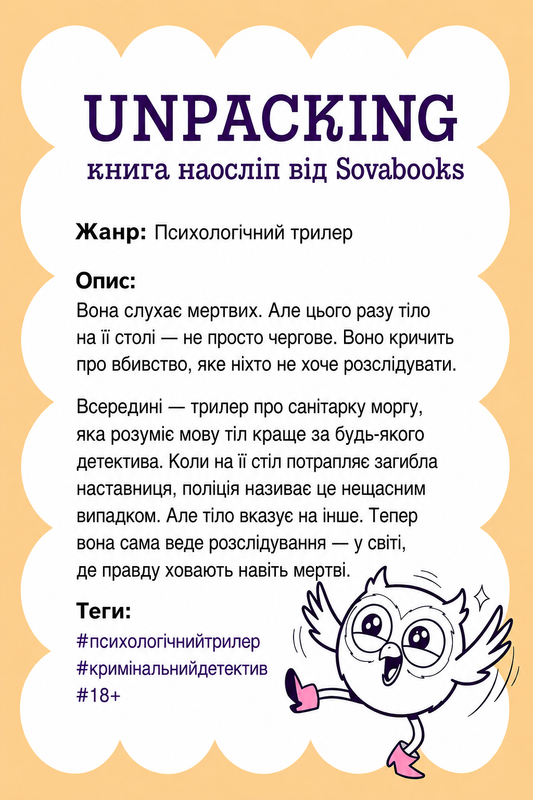 UNPACKING книга наосліп від SOVABOOKS -  Психологічний трилер