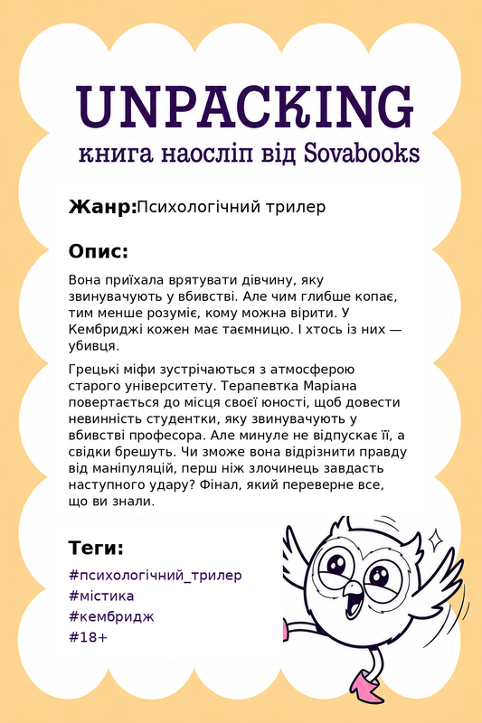 UNPACKING книга наосліп від SOVABOOKS -  Психологічний трилер
