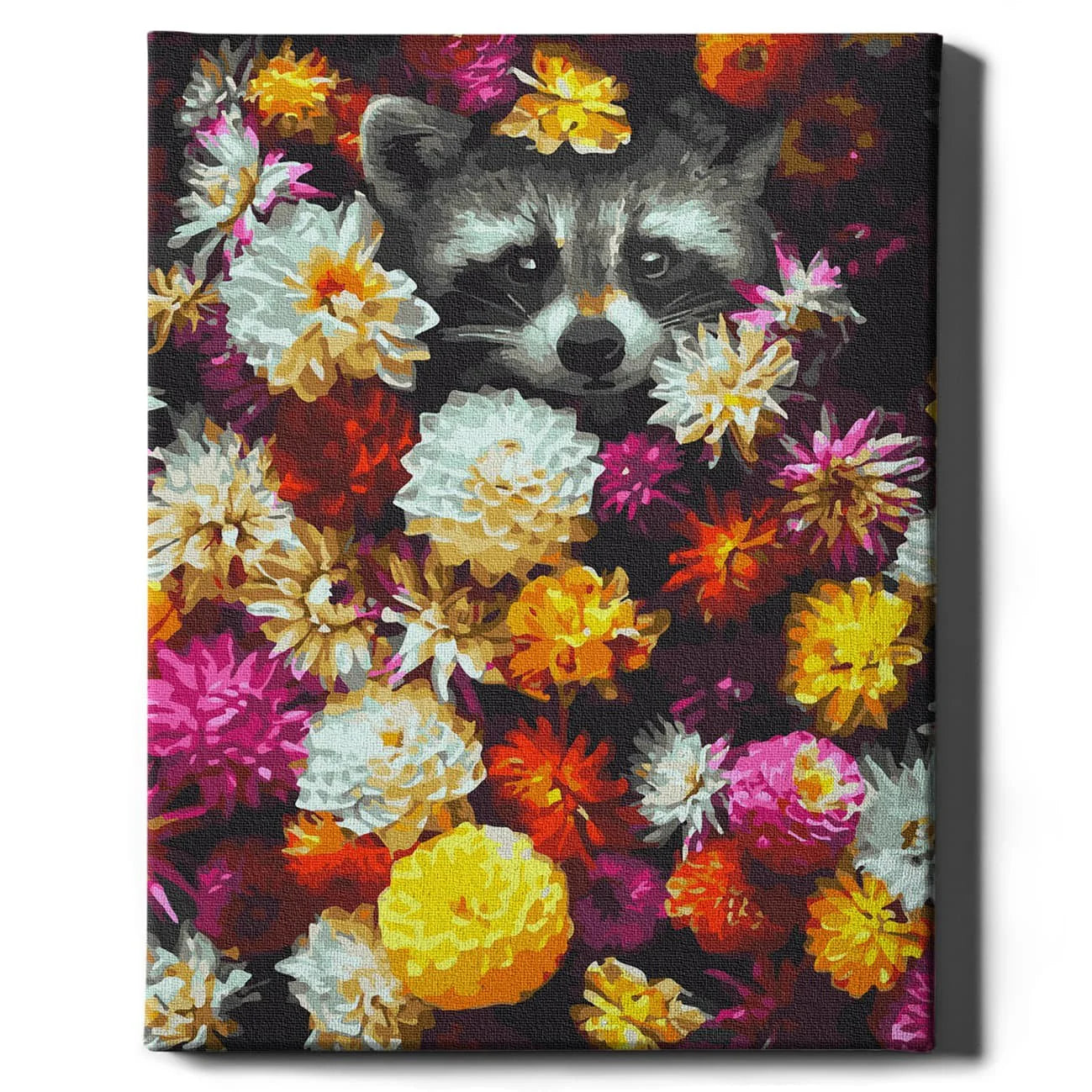 Картина по номерам   Енот в цветах (40х50)