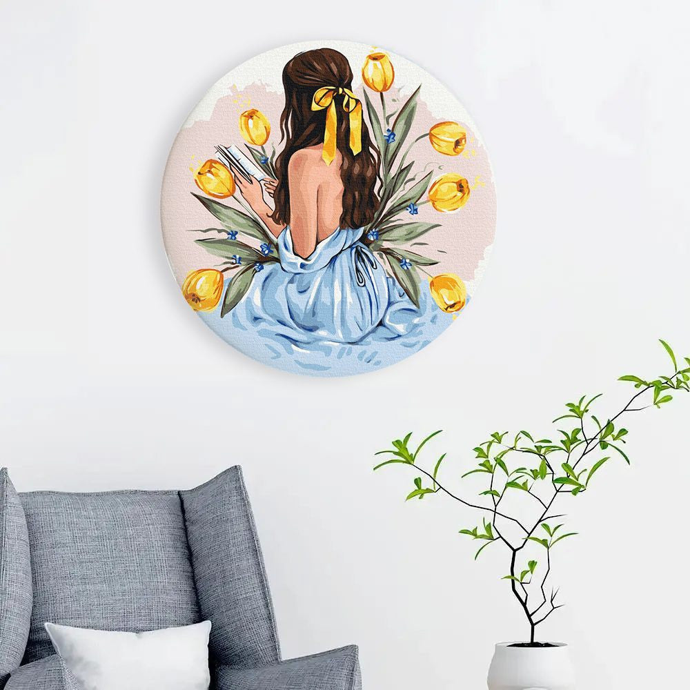 Круглая картина по номерам История тюльпанов