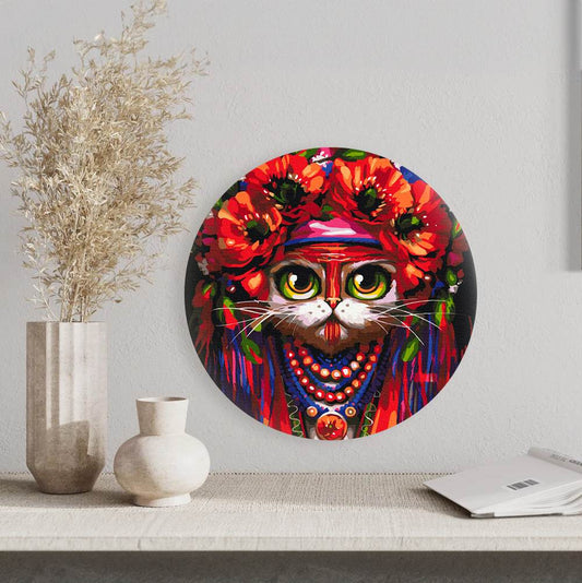 Круглая картина по номерам Кот в венке