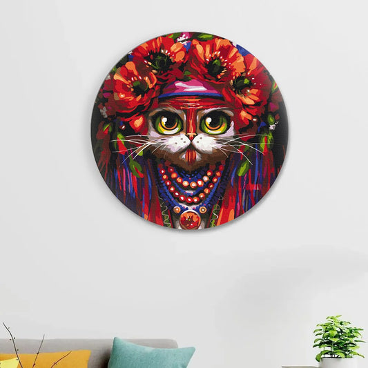 Круглая картина по номерам Кот в венке