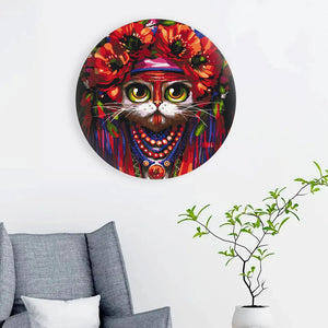 Круглая картина по номерам Кот в венке