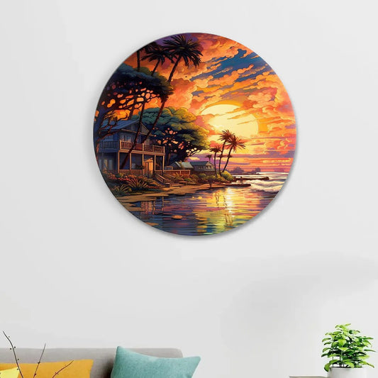 Круглая картина по номерам Дом у океана