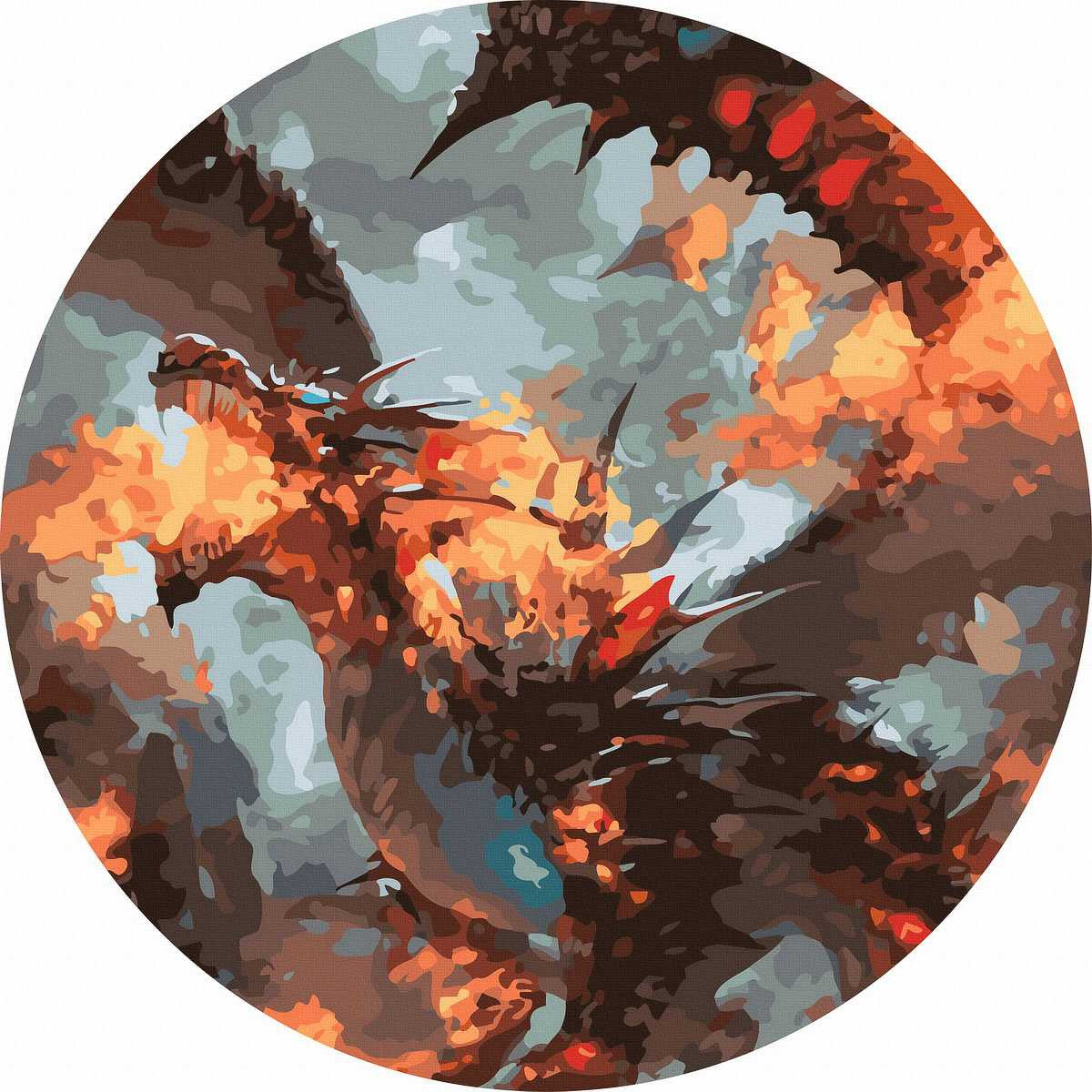 Круглая картина по номерам Дракон