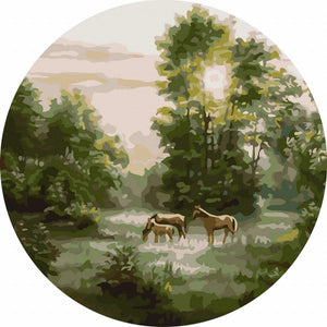 Круглая картина по номерам Лошади в лесу