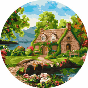 Круглая картина по номерам Цветущий дом