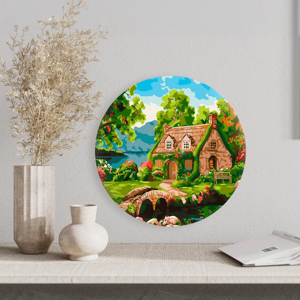 Круглая картина по номерам Цветущий дом