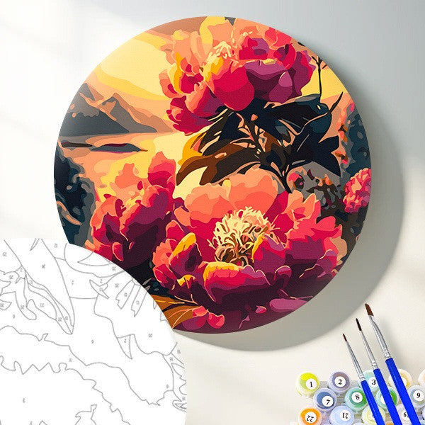 Круглая картина по номерам Розовый цветок