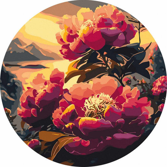 Круглая картина по номерам Розовый цветок