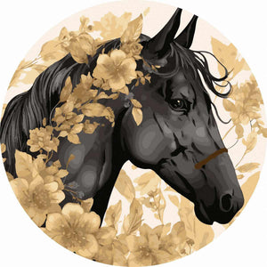 Круглая картина по номерам Фризская лошадь