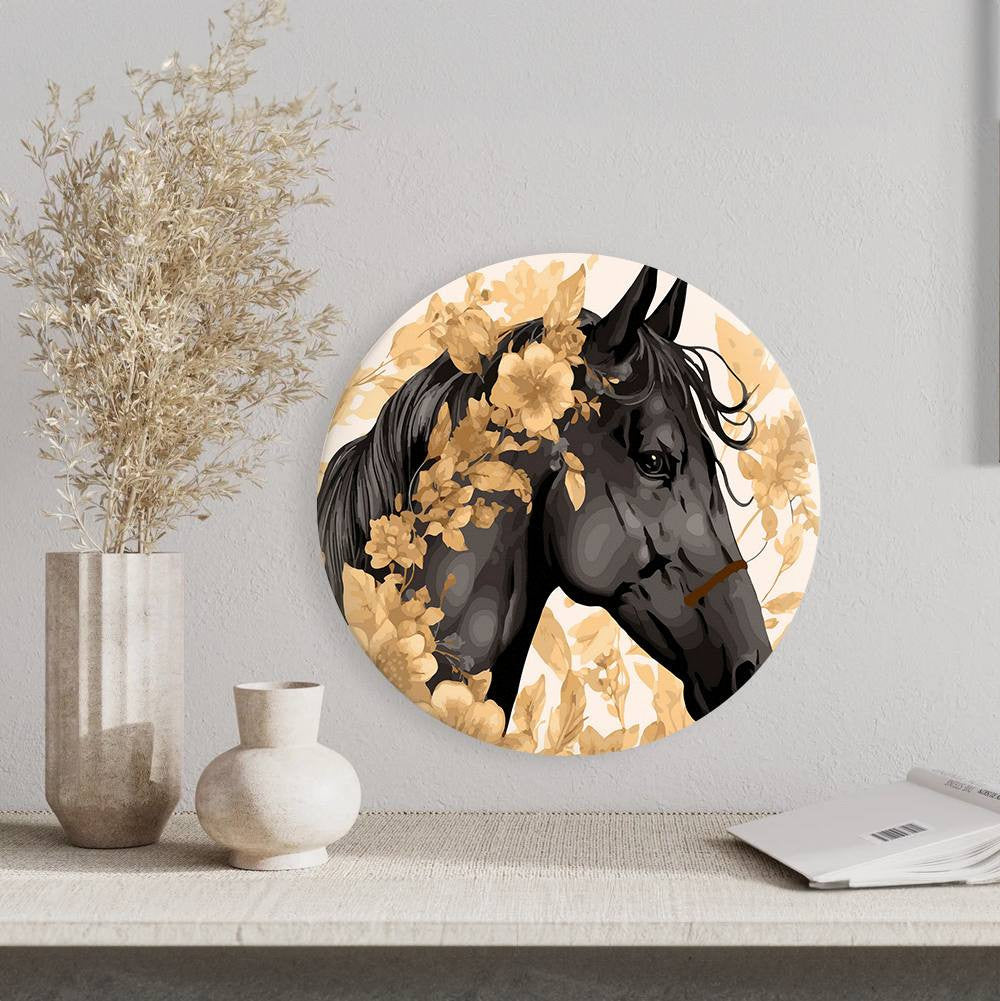 Круглая картина по номерам Фризская лошадь