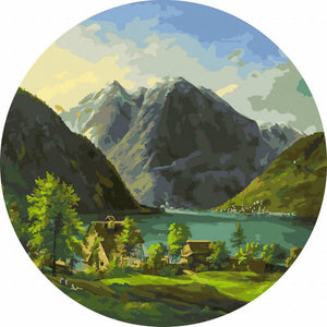 Круглая картина по номерам Озерный пейзаж